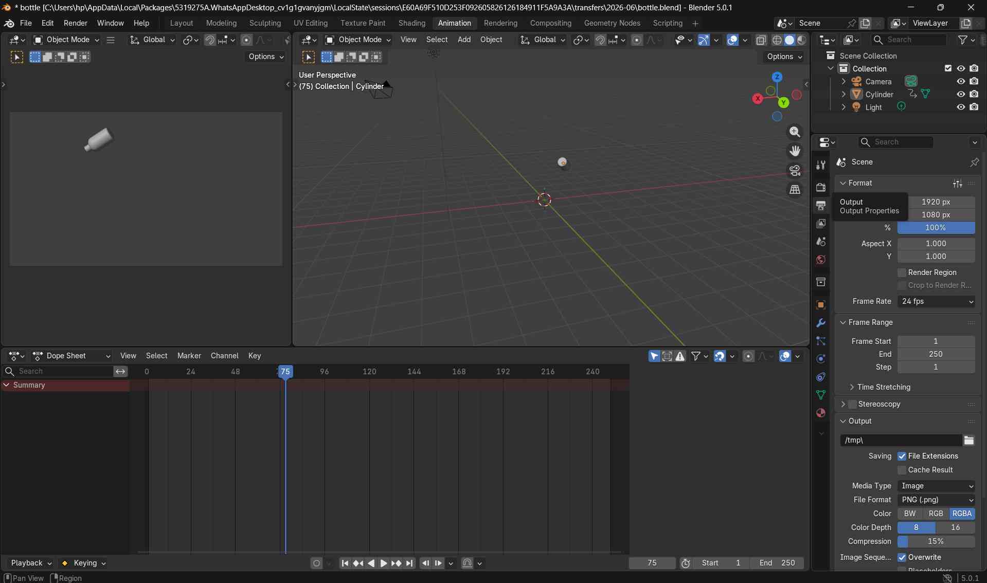 Rotation of th bottle in Blender
